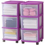 Homz Plastic 3 Drawer Medium Storage Container Tower, Purple Frame (2 Pack). Fixed Price $86.99.