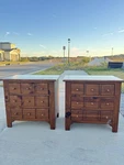 Ethan Allen Early American Style Solid Pine Wood Bedside Chest Of Drawers. Fixed Price $600.00.