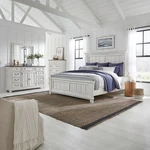 Liberty Furniture River Place King Panel Bed Dresser & Mirror Chest - White. Fixed Price $4279.99.
