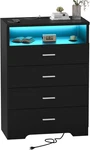Dresser With Power Outlets And Led Lights Wooden 4 Drawer Large Org. Fixed Price $154.79.
