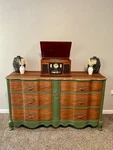 Bassett Furniture Industries 6-DRAWER Brown Green Wood Bedroom Dresser. Fixed Price $625.00.