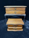 2 Vtg 1970 Small Wood Jewelry Chests With Velvet Interiors And Drawer Each. Fixed Price $55.00.