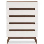 Bowery Hill Mid-century 5-DRAWER Board Wood Chest In White/walnut. Fixed Price $333.00.