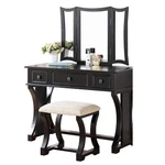 Poundex Furniture Wood Vanity Set With Stool And Mirror In Black. Fixed Price $319.19.