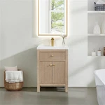 Pemberly Row 24" Wood Vanity Natural Oak Ceramic Integrated Sink No Mirror. Fixed Price $685.79.