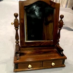 Ethan Allen Antiqued Pine Cheval Mirror Jewelry Box Shaving Vanity Tabletop. Fixed Price $300.00.
