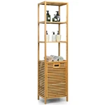 Costway Bathroom Tilt-out Laundry Hamper Bamboo Tower W/3-TIER Shelves. Fixed Price $74.99.