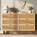 Dresser 6 Drawer Double Natural Wood Rattan Bedroom Chest Garveehome Large Deep. Fixed Price $259.99.