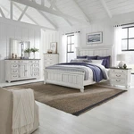 Liberty Furniture River Place King Panel Bed Dresser & Mirror Chest Nightstand. Fixed Price $4799.99.
