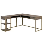 Sauder International Lux Modern L-shaped Desk With Gold Frame, Sindoori Mango Fi. Fixed Price $149.99.