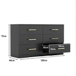 Black Color Large 6 Drawers Chest Of Dressers Table With Golden Handle. Fixed Price $261.99.