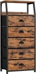 Furnulem Tall 5 Drawers Dresser, Vertical Storage Tower Fabric Rustic Brown. Fixed Price $102.57.