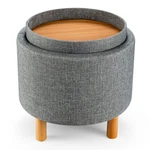 Costway Round Storage Ottoman W/tray Top Accent Padded Footrest W/wood Legs Gray. Fixed Price $69.99.
