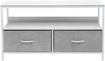 Tv Stand Cabinet, Media Console Table, Steel Frame, Wood Top, Fabric Bins -white. Fixed Price $84.99.