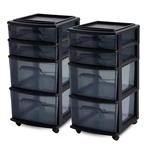 Homz Tall Solid Plastic 4 Drawer Medium Storage Cart With Wheels, Black (2 Pack). Fixed Price $93.99.