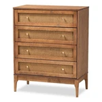 Baxton Studio Ramiel Ash Walnut Finished Wood And Rattan 4-DRAWER Chest. Fixed Price $409.42.