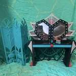 Monster High Vanity, Mirror & Screen Furniture Set Black Pink Blue Accessories. Fixed Price $25.00.