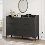 6 Drawers For Bedroom Double Wood Storage Dressers With Power Outlets. Fixed Price $197.74.