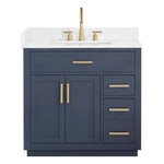Pemberly Row 36" Wood Vanity In Royal Blue With Composite Stone Top No Mirror. Fixed Price $875.63.