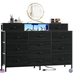 55" Black Dresser With Led Lights, 12 Drawers & Power Outlets For Bedroom. Fixed Price $235.19.