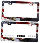 License Plate Frames - 2 Pcs Set Holes Stainless Steel American Flag Eagle. Fixed Price $37.35.