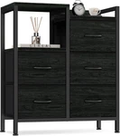 Furnulem 5 Drawer Black Dressers For Bedroom 2 Tier Shelf Storage Small Fabric. Fixed Price $86.99.