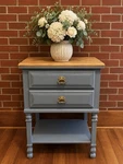 Sumter Cabinet Co. Blue Nightstand 2-DRAWER W/ Shelf Storage, Wood Top. Fixed Price $175.00.