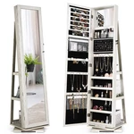 Costway 360 Rotatable Jewelry Cabinet Armoire 2-IN-1 Lockable Mirrored White. Fixed Price $149.99.