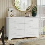 Homfa Double Dresser With 6 Drawer, White Horizontal Chest For Bedroom. Fixed Price $409.99.