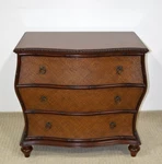 Ethan Allen British Classics Bombe Chest With Woven Rattan Drawers 13-9535 261. Fixed Price $1395.00.