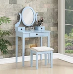 Roundhill Furniture Moniys Wood Makeup Vanity Table And Stool Set, Blue. Fixed Price $146.99.
