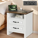 Marsail Farmhouse Nightstand Charging Station Bedside Table 2 Drawers Storage. Fixed Price $120.30.
