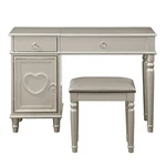 Poundex Furniture Wood Vanity Set With Stool And Mirror In Silver. Fixed Price $291.52.