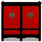 Us Seller - Distressed Red And Black Elmwood Altar Style Ming Cabinet. Fixed Price $1771.56.