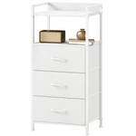 3-DRAWER Nightstand With Fabric Bins, Wood Top Steel Frame, White. Fixed Price $46.18.