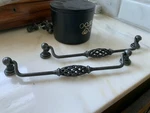 Four Large 9.5" Dk Grey Metal Dresser Drawer Pull Handles, Open Weave Barrel. Fixed Price $44.00.