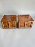 Midcentury Modern Lane Brutalist Cube Side Tables Nightstands Burlwood Walnut. Fixed Price $3200.00.