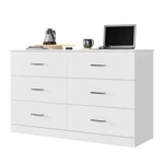 Free Shipping) Homfa 6 Drawer White Double Dresser, Wood Storage Cabinet.. Fixed Price $253.00.