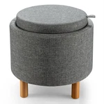 Costway Round Storage Ottoman W/wood Legs W/tray Top Accent Padded Footrest Gray. Fixed Price $69.99.