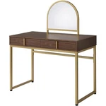 Bowery Hill Contemporary Vanity Desk Walnut & Gold Finish. Fixed Price $322.96.