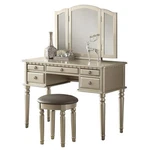 Poundex Furniture Wood Vanity Set With Mirror And Stool Silver Color. Fixed Price $303.60.