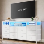 Modern 63" White Dresser With 10 Drawers, Led Lights & Power Outlets. Fixed Price $207.99.