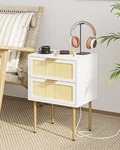 Aobafuir Rattan Nightstand Charging Station 2 Drawer Dresser Bedroom - White. Fixed Price $38.94.