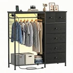 Bedroom 6-DRAWER Fabric Dresser With Charging Station&hanging Rack&led Lights. Fixed Price $102.59.