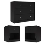 3 Piece Bedroom Set Chest Dresser Nightstands Black Wooden Furniture Home. Fixed Price $289.99.