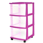 Homz Plastic 3 Med Storage Tower, Clear Drawers/purple Frame(open Box). Fixed Price $42.35.