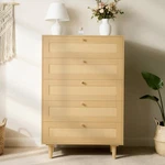 5 Drawer Rattan Dresser, Modern Closet For Bedroom, Natural Chest. Fixed Price $194.07.