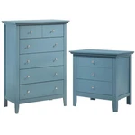 Home Square 2-PIECE Set With 5-DRAWER Chest 3-DRAWER Nightstand In Teal. Fixed Price $681.31.