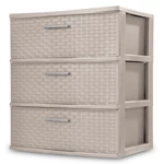 Sterilite 3 Drawer Wide Storage Tower, Plastic Weave Home Organizer, Grey Pumice. Fixed Price $54.99.