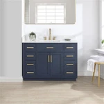 Pemberly Row 48" Wood Vanity In Royal Blue With Composite Stone Top No Mirror. Fixed Price $1124.25.